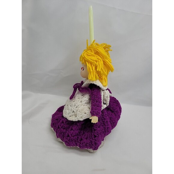 Doll  Handmade Crochet Duster Cover Purple Yarn Soft Face 14" Cottage Core - Picture 15 of 16